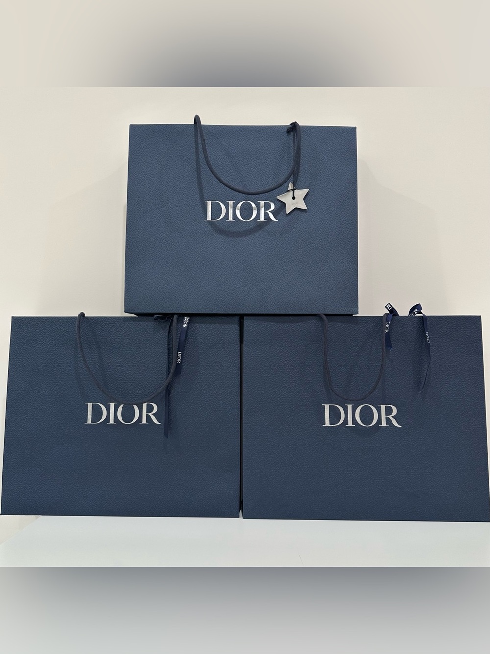 Dior Blue Shopping Paper Bags Set of 3(+charm&ribbons)| Size 16x4x13.5 inches